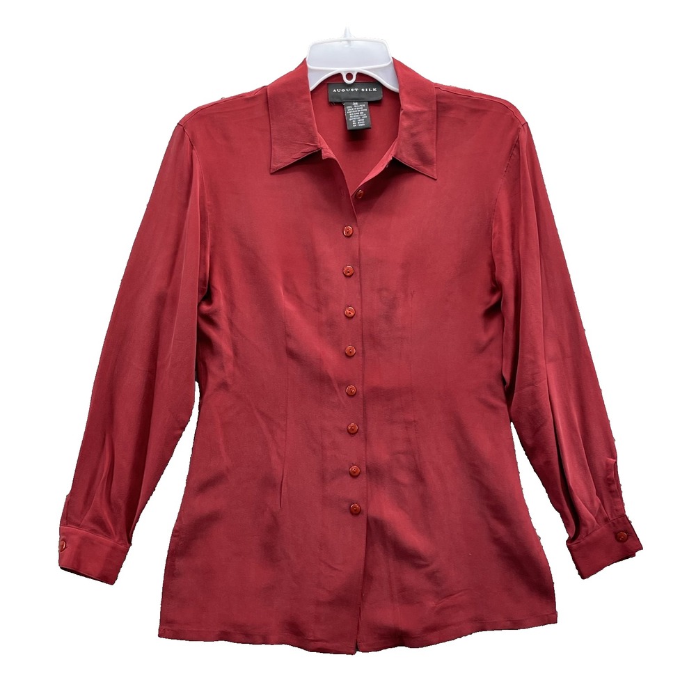 Ausust 100% Silk Shirt Women XS Officeβ Casual Cocktail Y2k 90s Business Classic